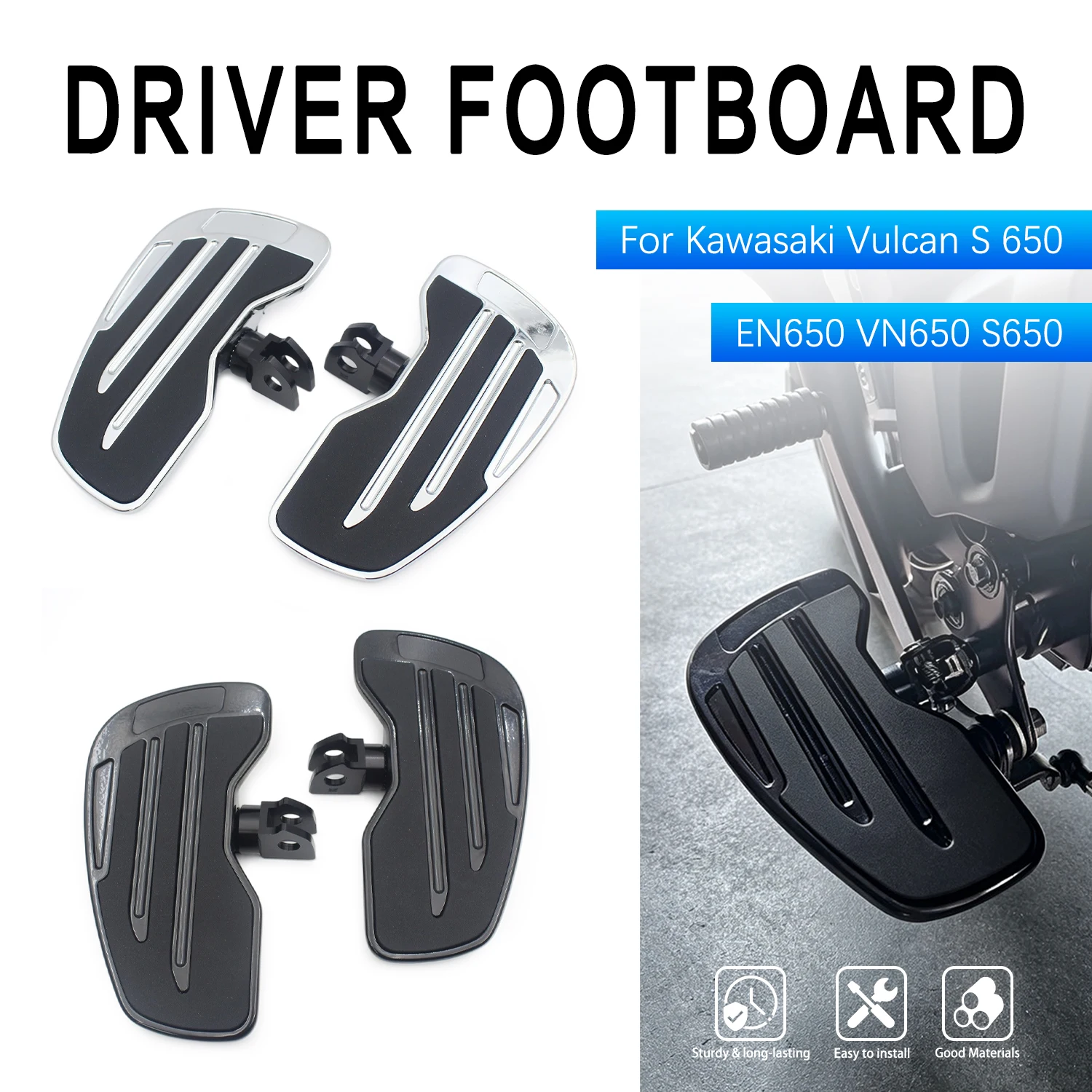For Kawasaki Vulcan S 650 EN650 VN650 S650 2015-2026 Front Foot Rest Motorcycle Rider Footboard Driver Floorboard Wide Footrest