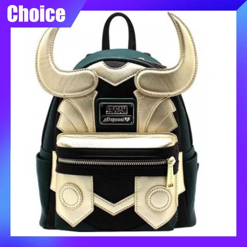 Loki Figure PU Leather Backpack OX Horn Travel Laptop Bag Childrens\' Schoolbag Student Adult Casual Shopping Bag Bitthady Gift