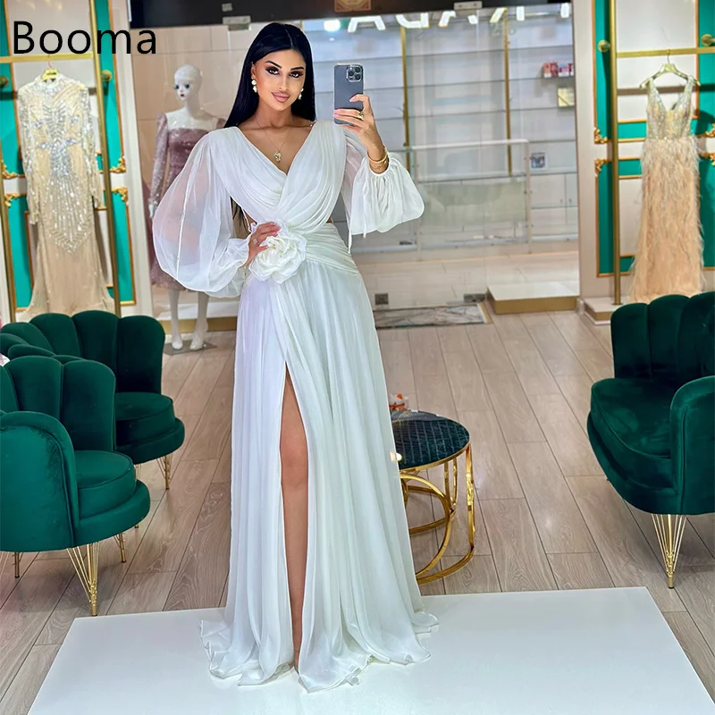 

Booma A-Line Simple V-Neck Flower Evening Dresses Pleat Side Split Pleat Formal Dresses for Women Elegant Prom Gowns Custom Made
