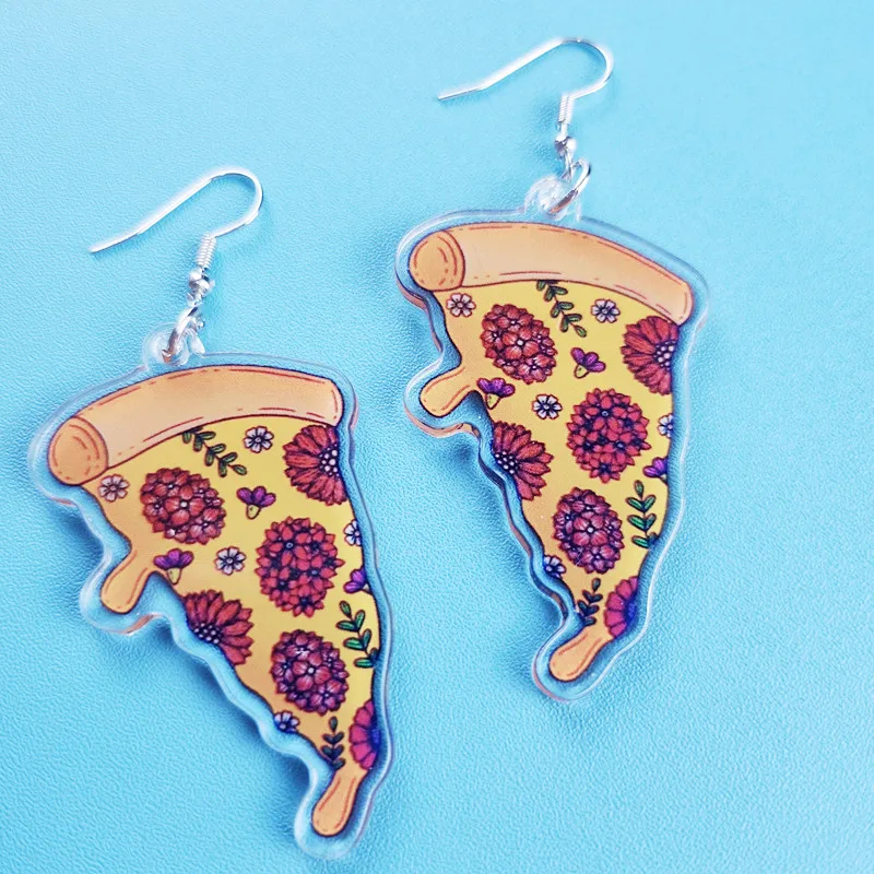 Novel Cute Pizza Acrylic Earrings Creative Stay Weird Jewelry Personalized Charm Suitable for Women's Birthday Gifts