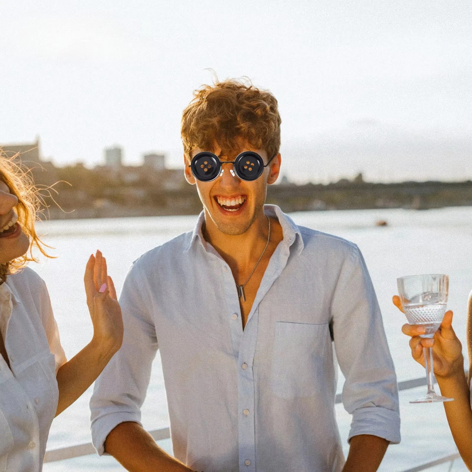 Occhi con bottoni horror Occhiali cosplay Oggetti di scena Occhiali con bottoni Coraline Occhiali da festa Collana Set di forcine Fiaba Festa di Halloween