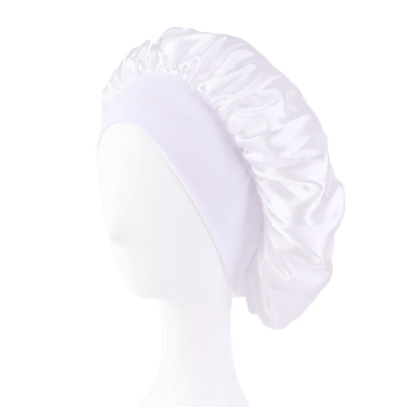 Neue frauen Satin Solide Breitkrempige Schlaf Hut Unisex Kopf Wrap Elastische Band Kappe Haarpflege Motorhaube Nacht Hut motorhaube de nuit – Detail 14