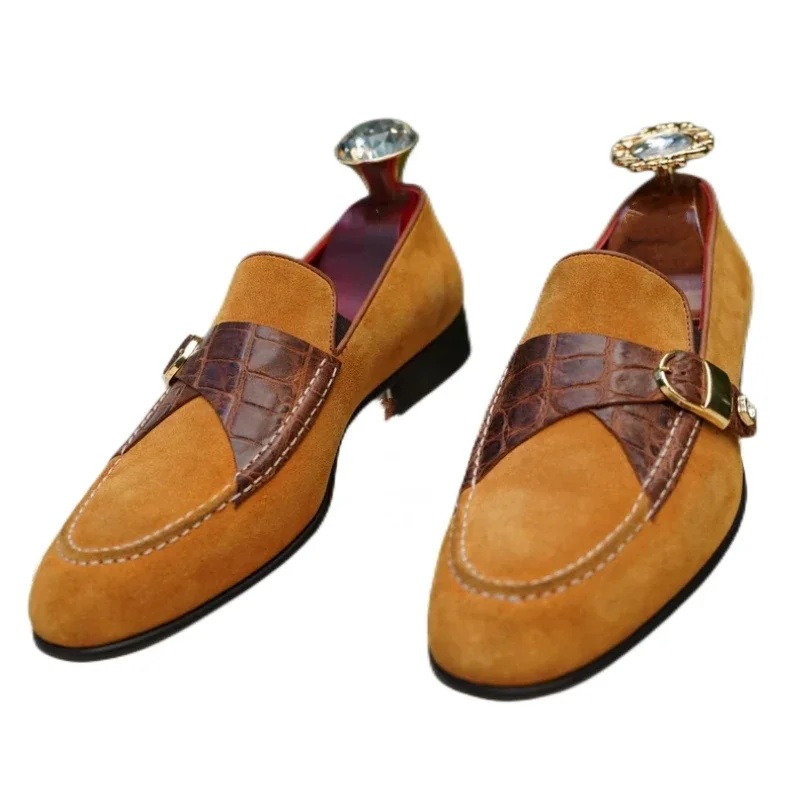 New Yellow Loafers for Men Flock Casual Shoes Breathable Slip-On Wedding Size 38-46 Men Dress Shoes