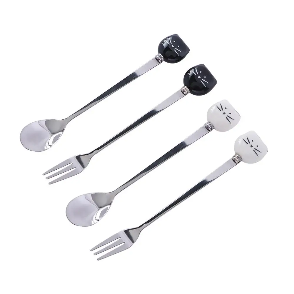 Ice Cream Home Cute Animals Tableware Stainless Steel Tea Spoons Cat Dessert Spoon Coffee Stirrer Stirring Tool