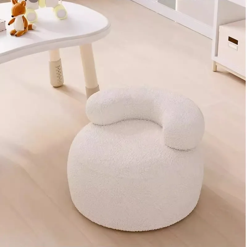 Household Small Stool Single Person Sofa Chair Modern Shoe Change Bench Lamb Wool Backrest Pouf Simplistic Living Room Low Stool