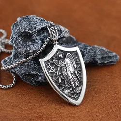 New Retro Archangel Shield Necklace for Gift Stainless Steel Saint Michael Pendant Men's Creative Jewelry Accessories Wholesale