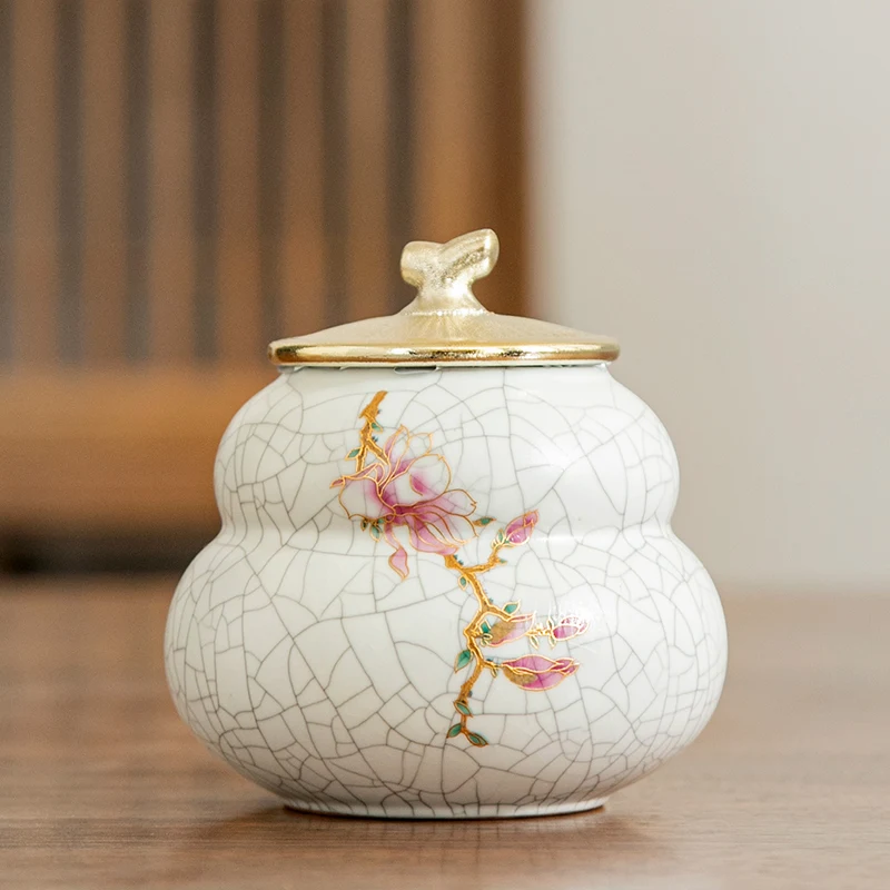 Ruyao Gourd Small Tea Pot Ceramic Sealed Pot Tea Ware Ornaments Tea Storage Pot Tea Pot Living Room Coffee Table Decoration