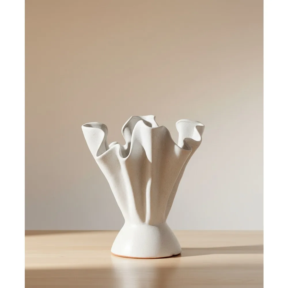 

Керамическая ваза для крема с рюшами - керамическая ваза для цветов ручной работы для домашнего декора в деревенском стиле фермерского дома