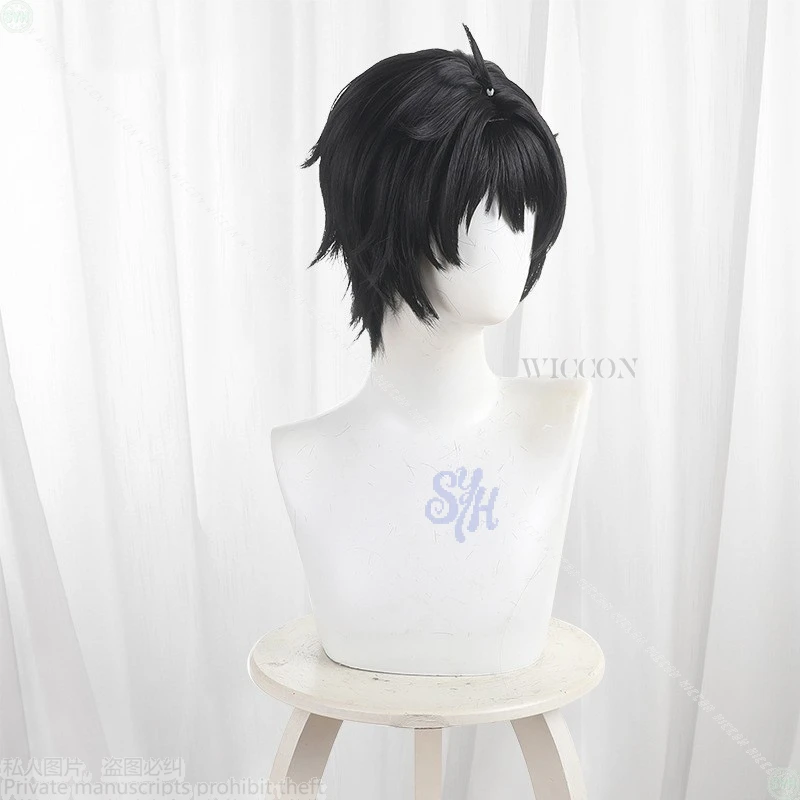 Wig Sintetis Hitam Pendek Anime Chitose-kun Wa Ramunebin No Naka Chitose Saku Cosplay DK untuk Pesta Halloween