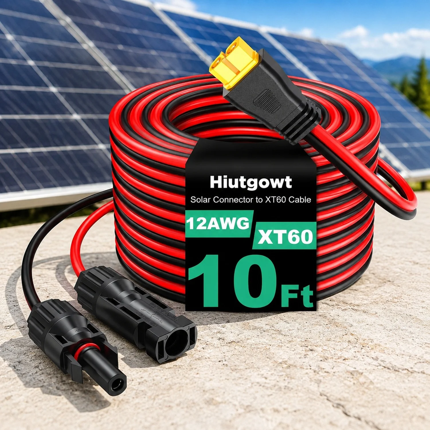12AWG XT60 Solar Cable 10FT, XT60 Charging Cable 3 15 20 30 40 50FT, XT60 Adapter for Solar Panel to Portable Power Station