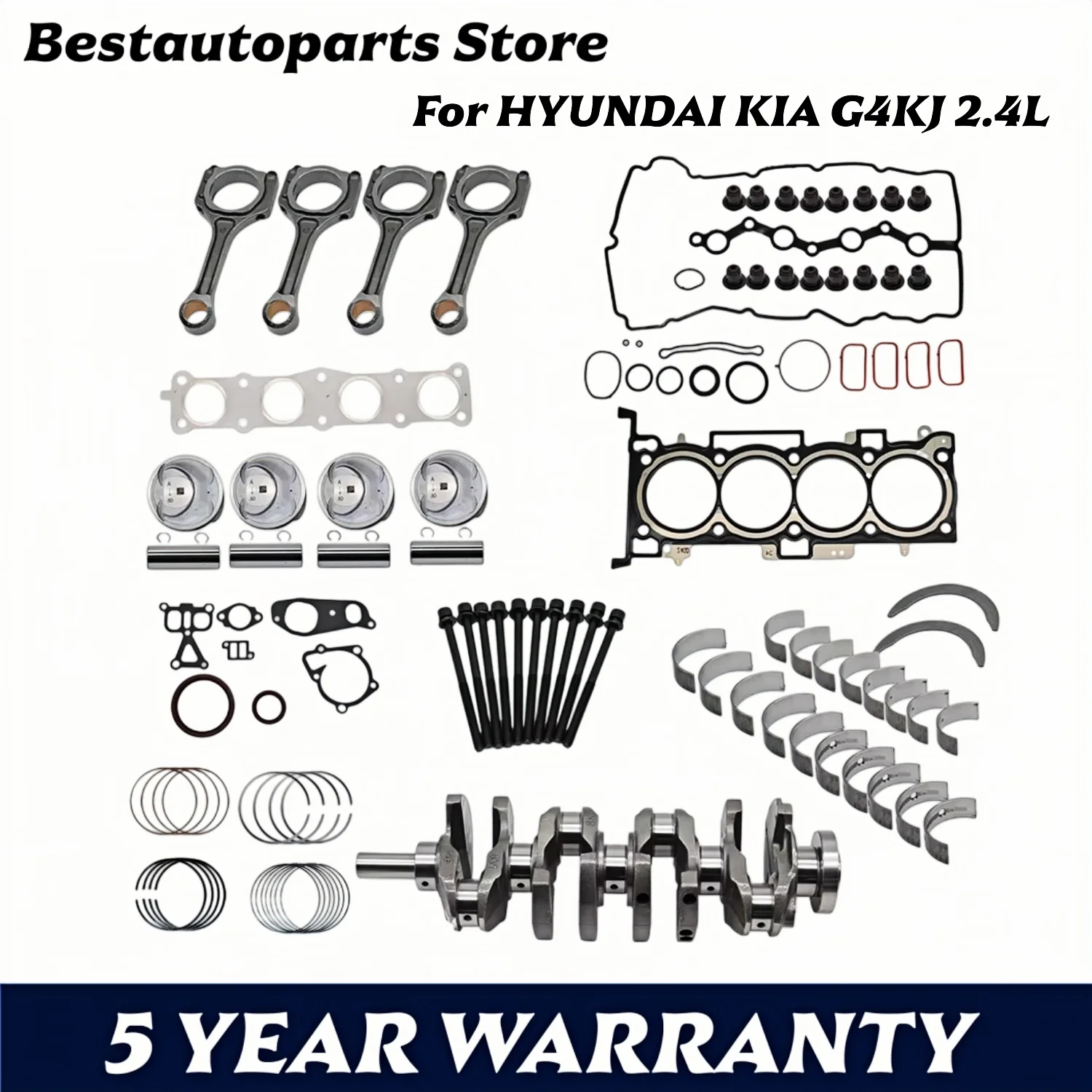 G4KJ AUTO Engine Rebuild Overhaul Kit- Crankshaft & Con Rods For HYUNDAI KIA 2.4L L4 GAS G4KJ 2.4 L T 2009-2021