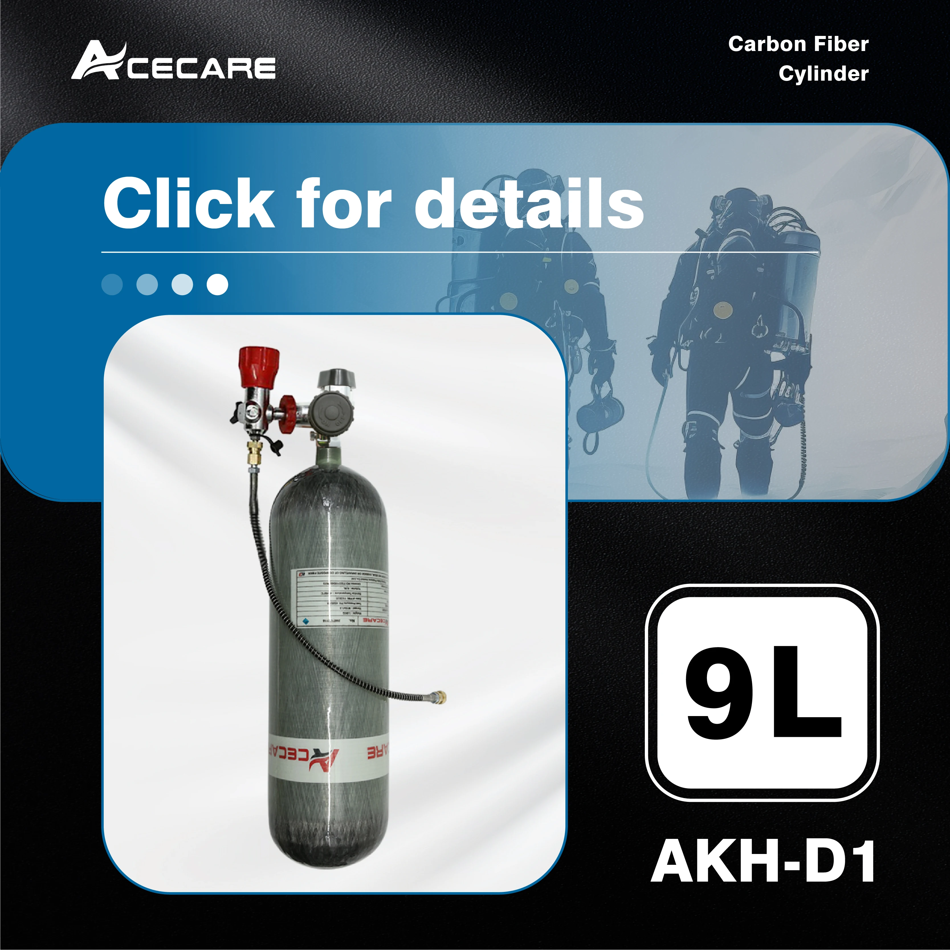 AKH-D1 Acecare 9L 4500Psi 300Bar 30Mpa  Carbon Fiber Gas Cylinder Air Bottle HPA Tank M18*1.5 with Valve and Filling Station