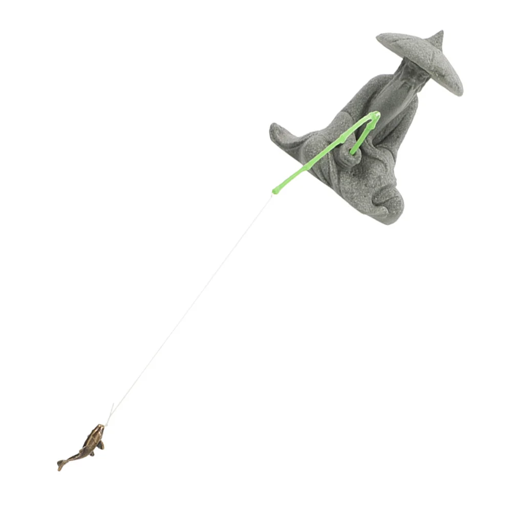 

Lifelike Resin Fisherman Statue Asian Sculpture for Aquarium Bonsai Garden Home Office Mini Landscape Decorative