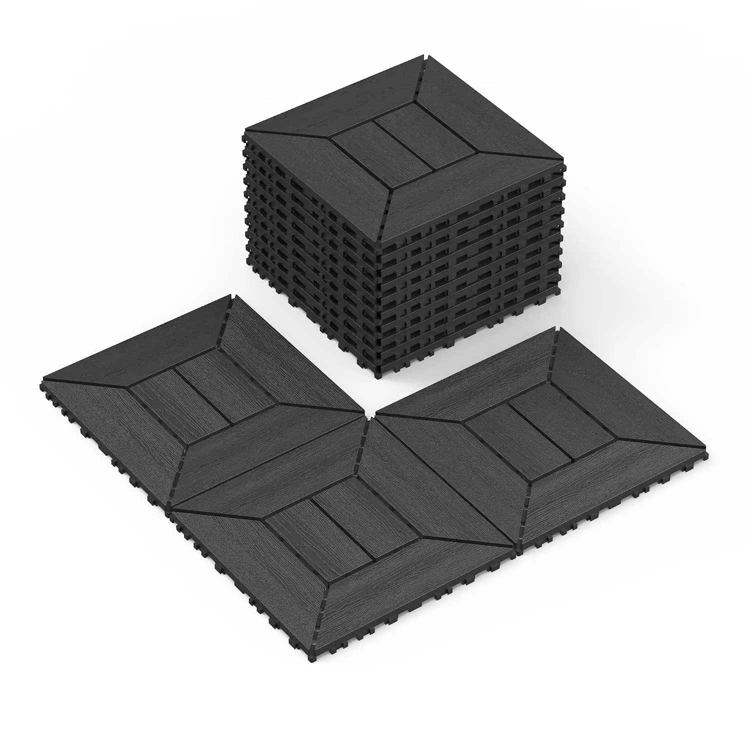 Plastic Interlocking Deck Tiles Waterproof 12x12'' Exstra Long Patio Flooring 44 sqft Outdoor Deck Tiles for All Weather Use - B