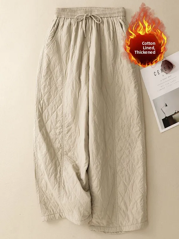 

Новые зимние женские хлопковые брюки больших размеров с эластичной резинкой на талии, повседневные брюки, стеганые бриллианты, широкие брюки, верхняя одежда с девятью точками