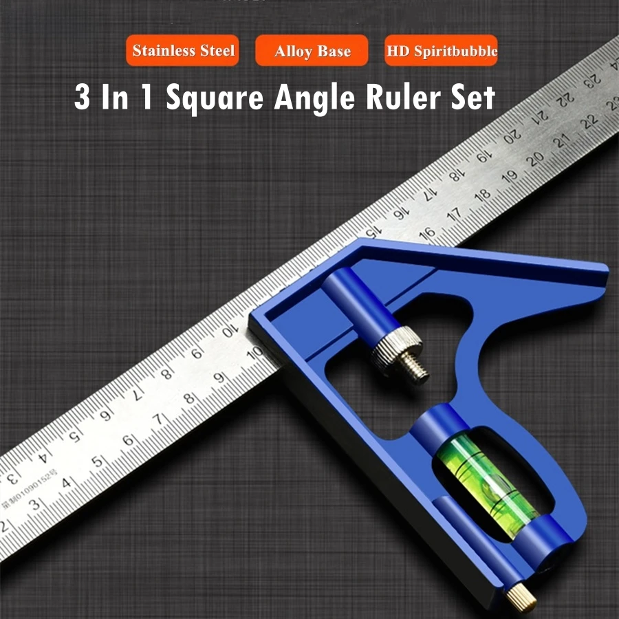 3 In 1 Square Angle Ruler Set Adjustable Engineers Multi Combination Right Angle Ruler Protractor Woodwork Measuring Tool Set