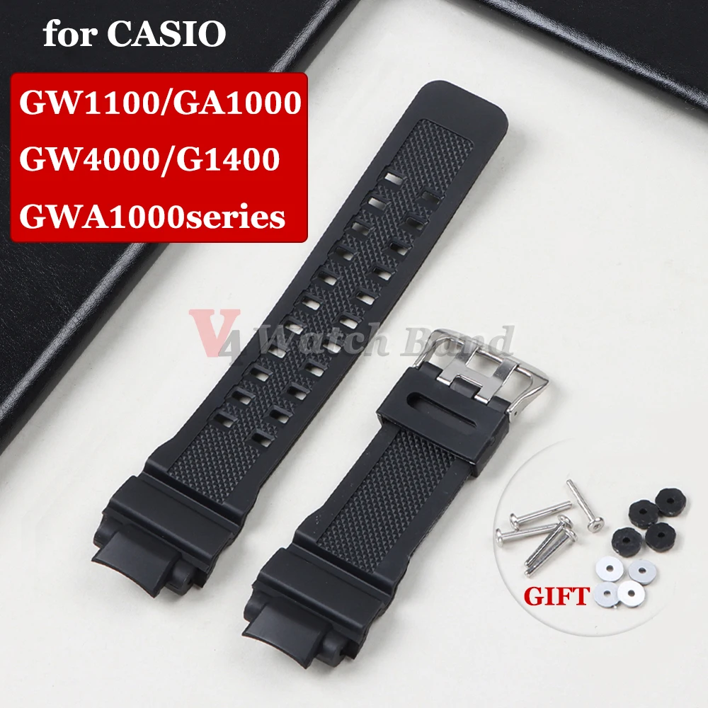 Watch Band for Casio GW1100 GA1000 GW4000 G1400 GWA1000 Rubber Bracelet Black Waterproof Wristband Men's Watches Accessories