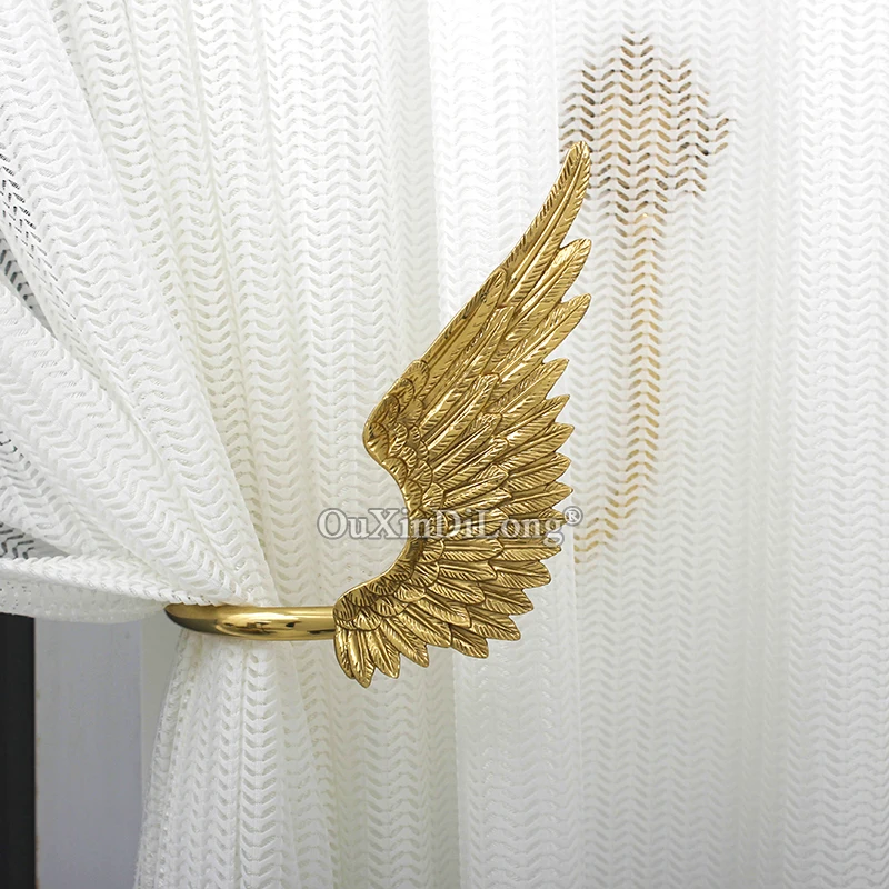 High-end Luxury 1Pair Solid Brass French Angel Wings Curtain Holdbacks Wall Drapery Tie Back Hooks Hangers Home Decorations