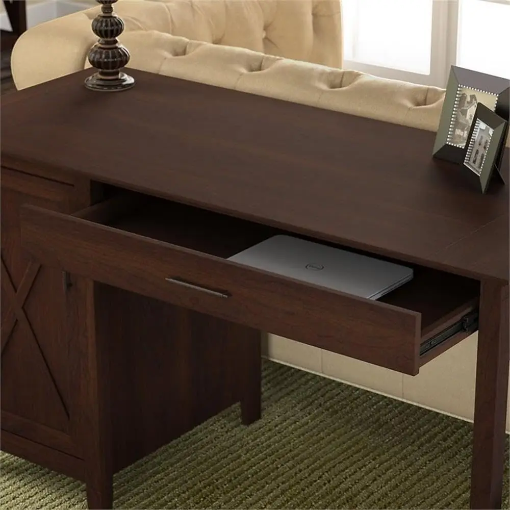 54W Computer Desk with Storage, 2 Drawer Lateral File Cabinet and 5 Shelf Bookcase in Bing Cherry