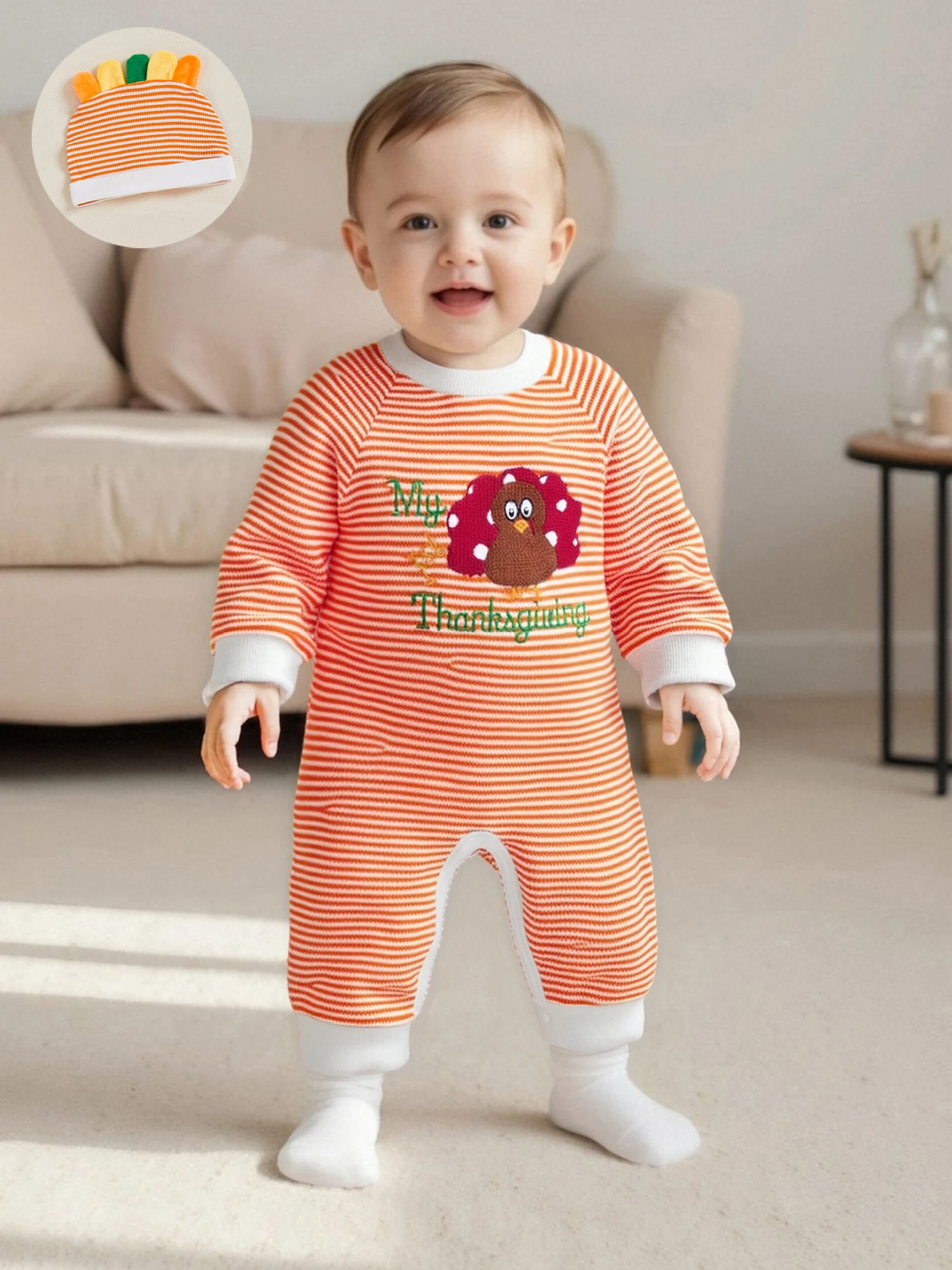 

Baby Girl Thanksgiving Dress Pumpkin Embroidery Polka Dot Print Long Sleeve Tutu Dress and Headband for Infant Toddler Adorable