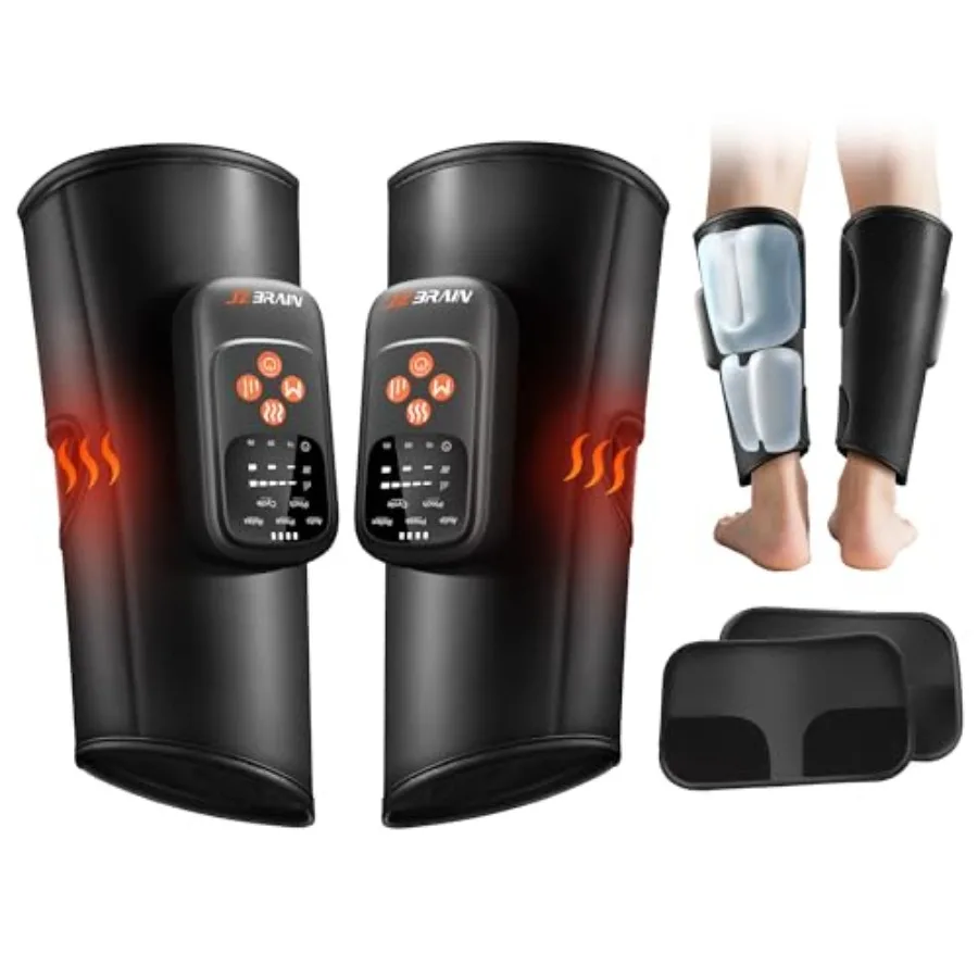 

Компрессионный массажер для ног с подогревом для улучшения кровообращения и снятия боли: перезаряжаемое устройство для компрессии икроножных мышц, черное, с 5 режимами.