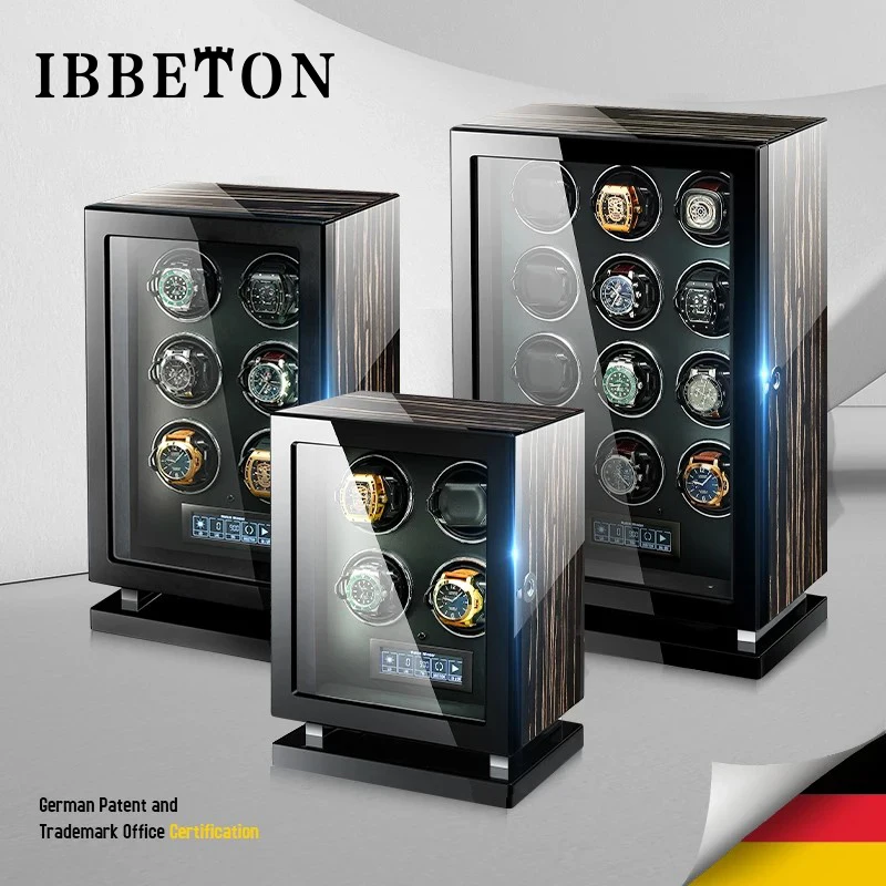 IBBETON High quality fingerprint Japan motor led watch winder wooden gyro watch winder security safe box watch winder