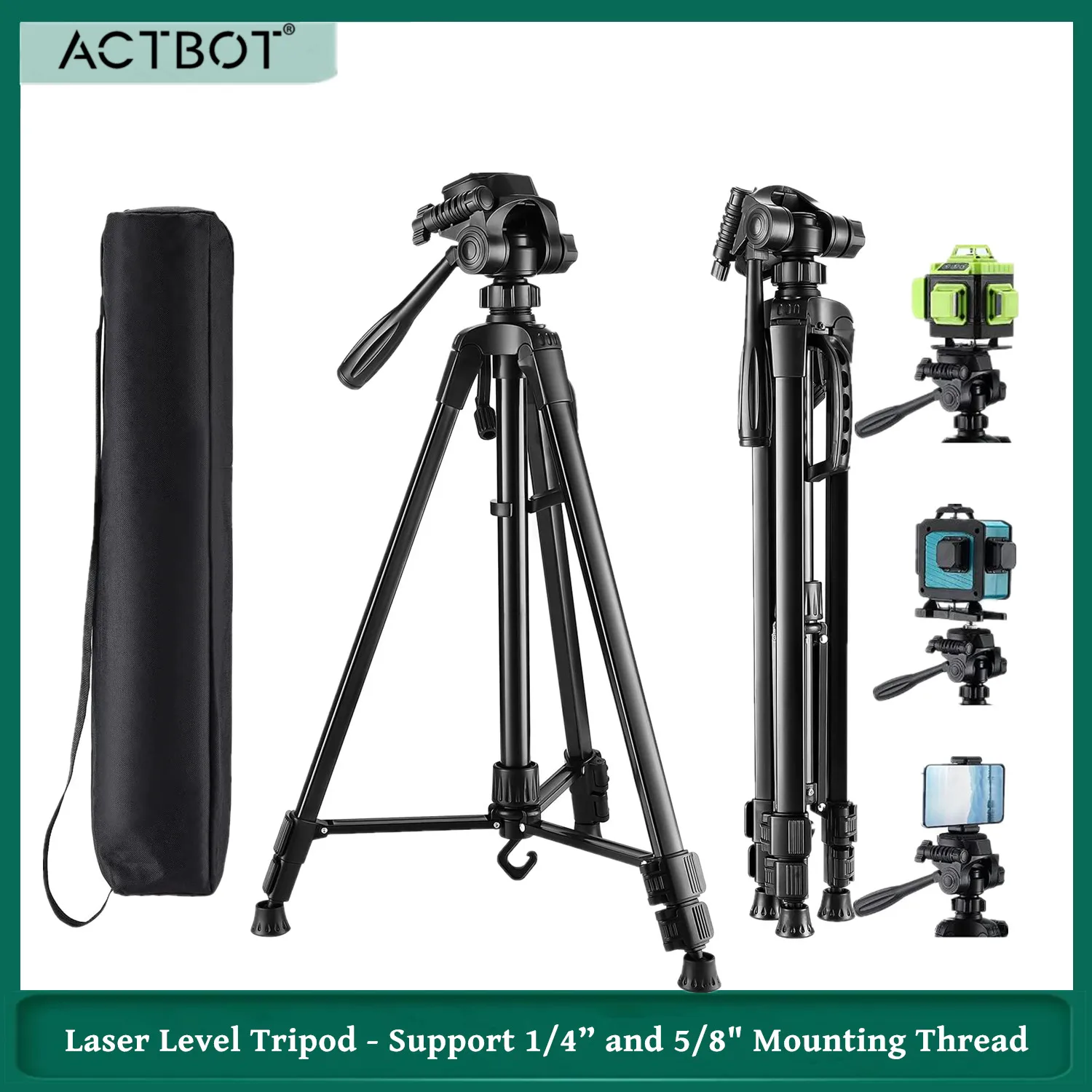 Laser Level Tripod with Carry Bag Lightweight Adjustable Aluminum Alloy Tripod Stand for Rotary and Line Lasers