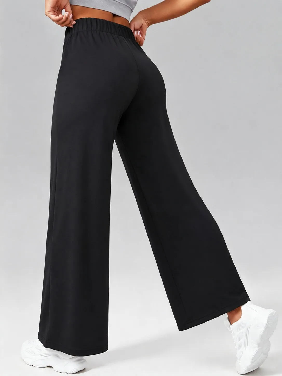 Damenhose mit hohem Bund, Knopfverschluss, vielseitig für den Alltag, weites Bein – Detail 4
