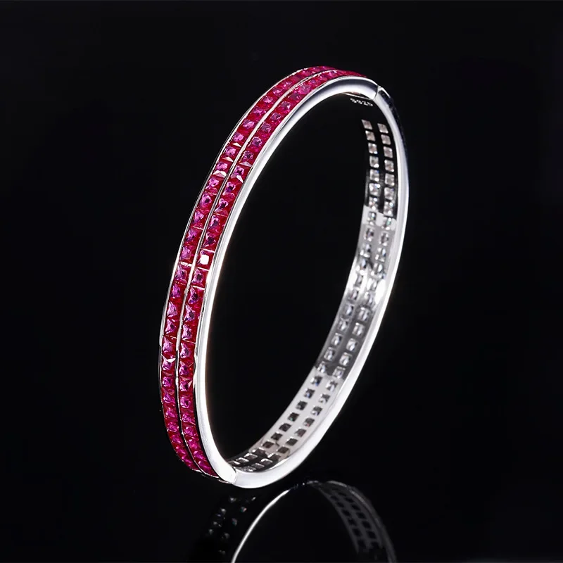 18K Gold Inlaid with PT950 Platinum Colored Gems Two-color Double Row Bracelet Fashionable Temperament Light Luxury Jewelry For