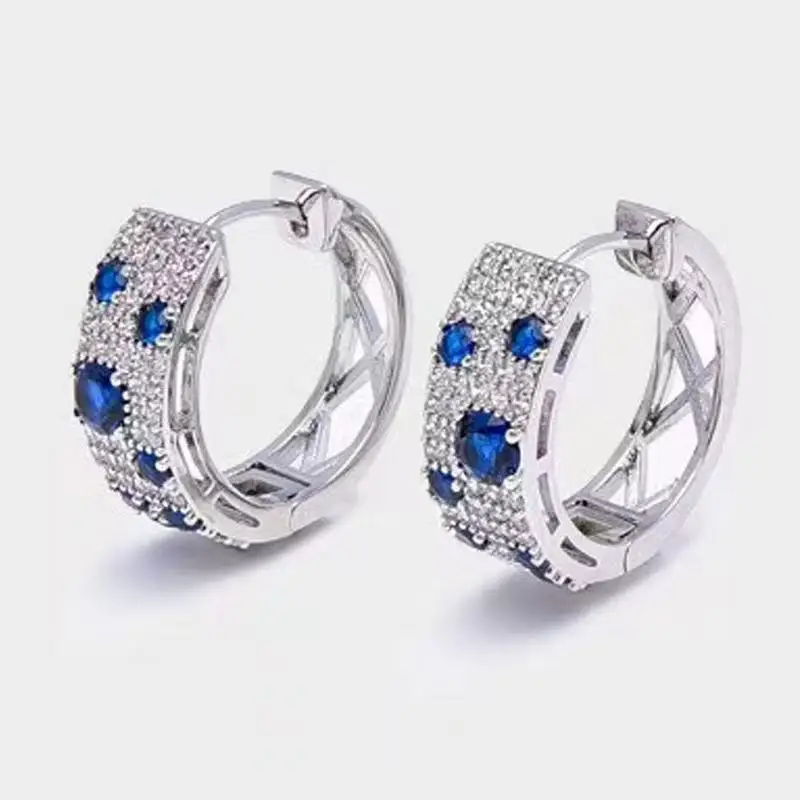 Perfect Cute Women's White Blue Shining Zircon Round Earrings, Fashionable Women's Wedding Jewelry image 6