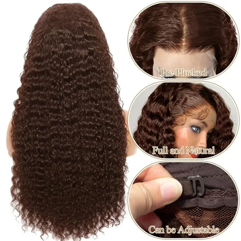 Chocolate Brown Colored 220% Density 36 Inch Chocolate Brown 13x6 13x4 HD Transparent Lace Front Wigs Human Hair Curly Deep Wave Brazilian Transparent Lace Frontal Wig For Women Human Hair #4 Colored Wigs Pre-Plucked Prebleached view 6