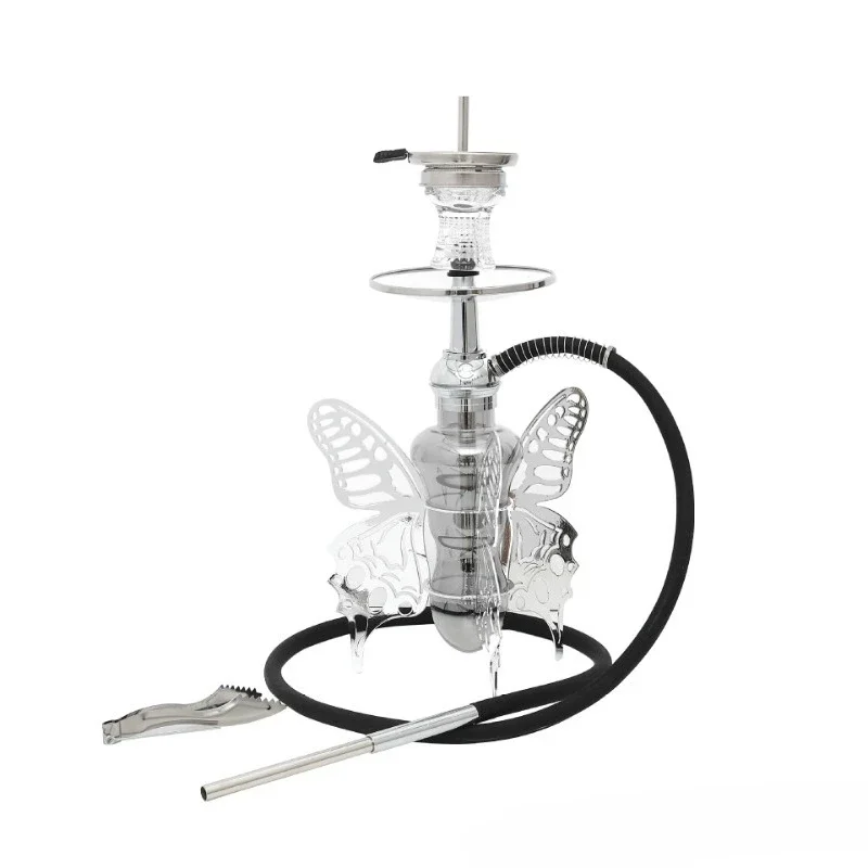 

Hookah, stainless steel engraved butterfly frame shape