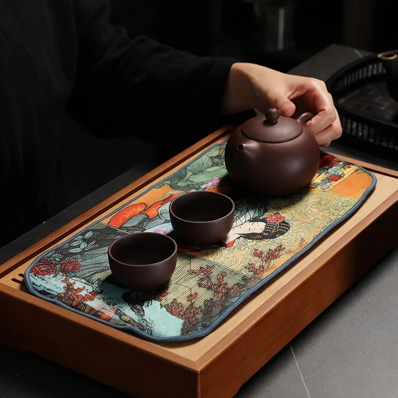 China-Chic Antique Colored Tea Towel Kungfu Tea Set Strong Water Absorption Thickening Tea Mat