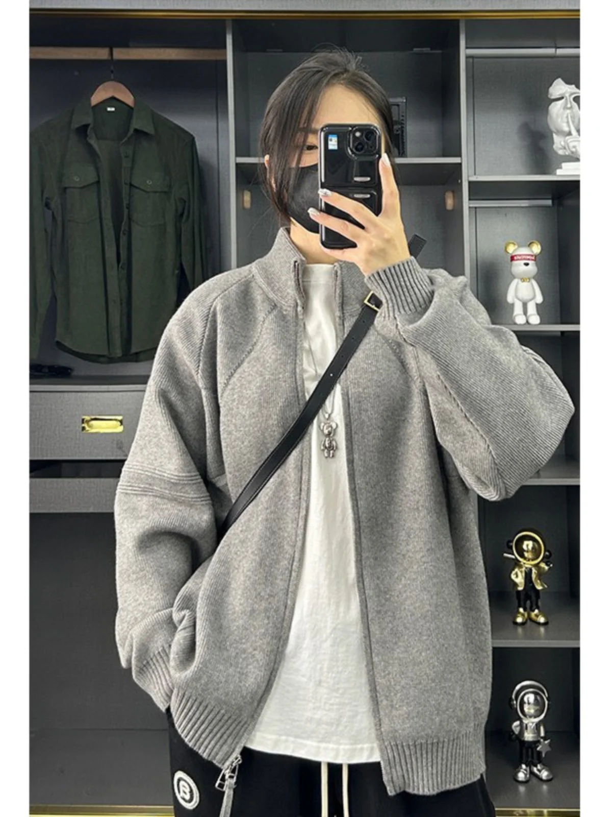 

Мужской кардиган с воротником-стойкой, осенне-зимний, в американском стиле, повседневный шик, модная верхняя одежда в корейском стиле