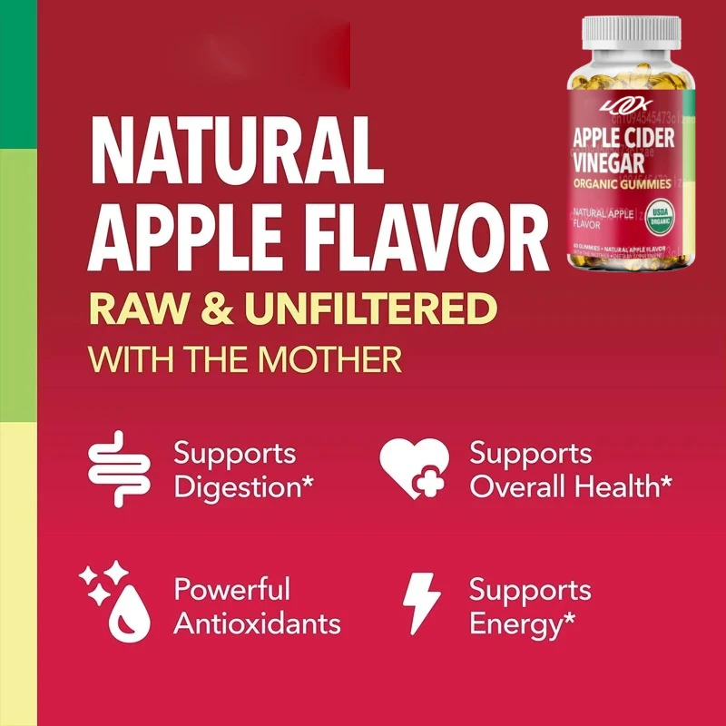 Caramelo blando de vinagre de manzana orgánico |   Control Metabolico del Estómago y Soporte Energético |   Sabor Manzana Natural Puro No OGM