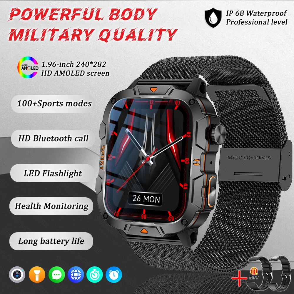 GUHUAVMI 2025New Military GPS Smart Armband Männer LED Taschenlampe Bluetooth Anruf 3ATM Wasserdichte Outdoor Sport Smartwatch 6