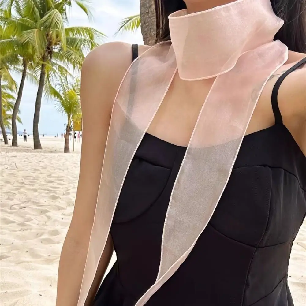 Elegant Silk Material Silk Scarf Thin Korean Style Headband Pearl Shiny Belt Spring Summer