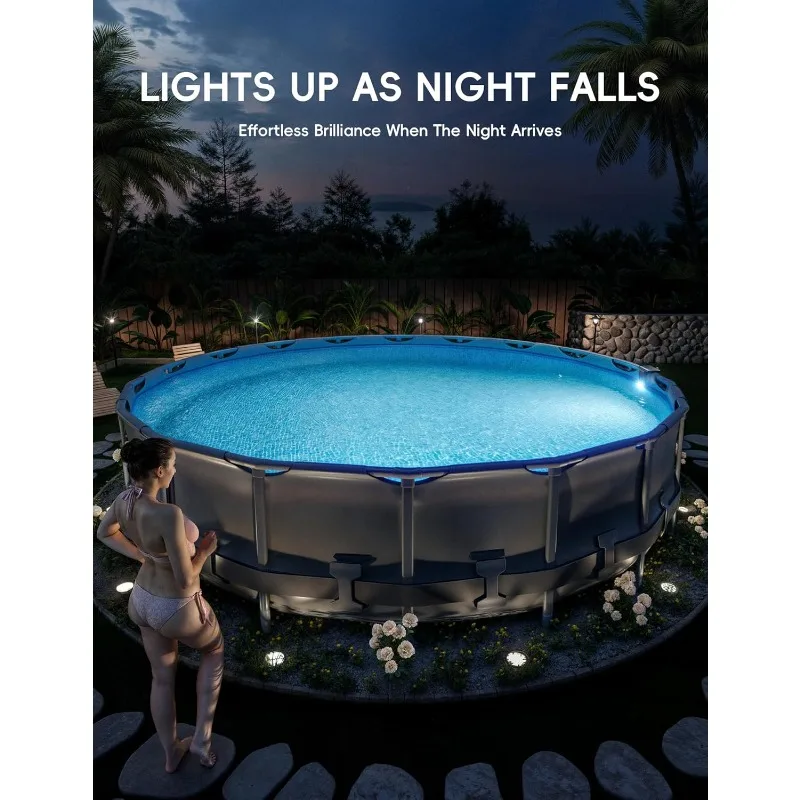 Solar Pool Lights Only for Metal Frame Above Ground Pool, 10-Color 4-Mode Light Sensing LED, Underwater Swimming Lighting with T