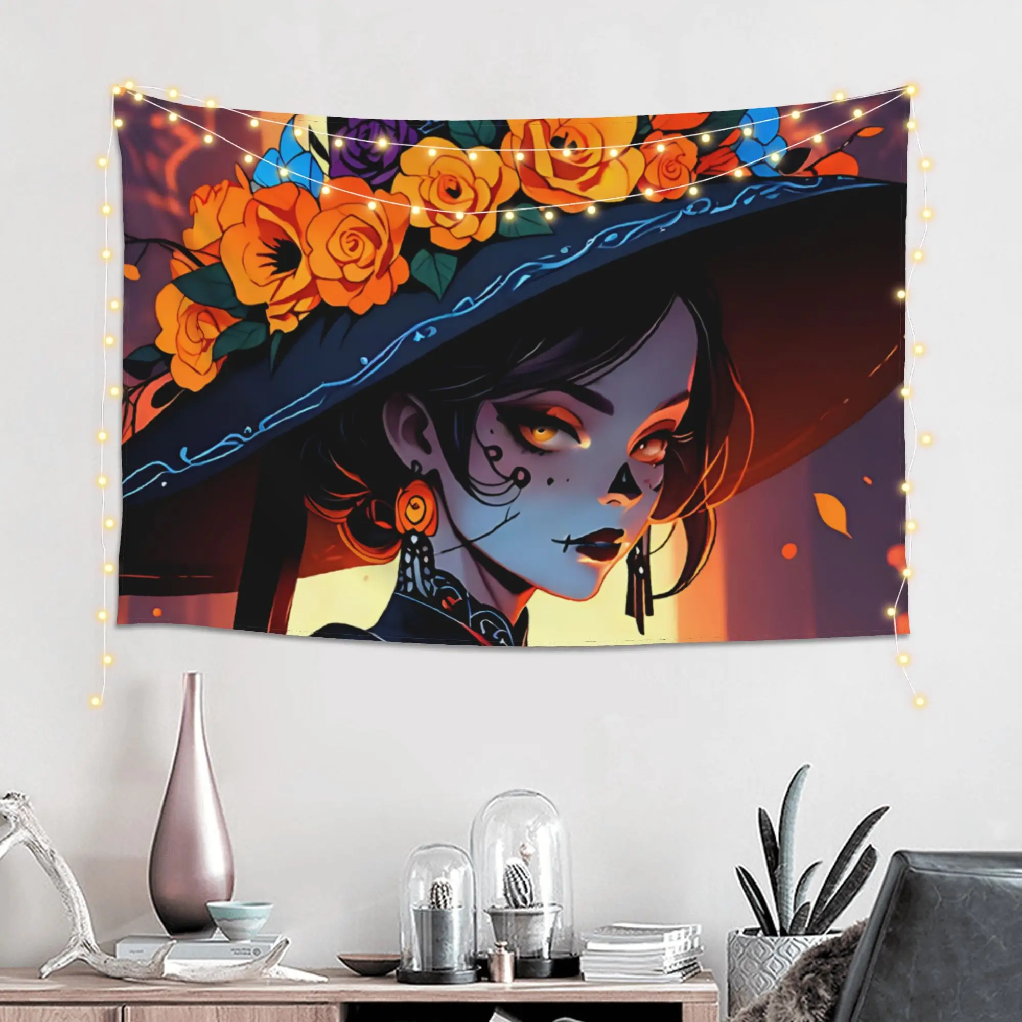 Halloween Skeleton Aesthetic Art Customized Tapestry  Wall Hanging Blanket Tapestry Home Decor Items Wall Decorations