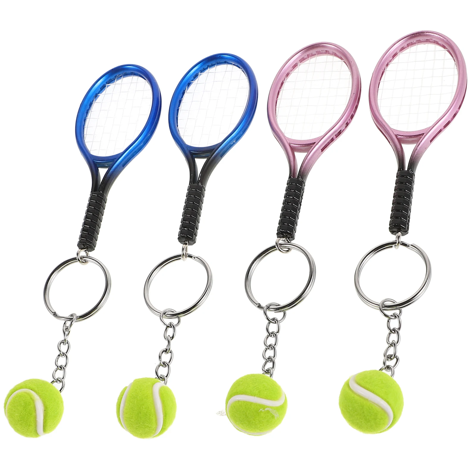 

4pcs Tennis Keychain nament Mini Simulated Racket Metal Charm Pendant Sports Souvenirs Decorative Key for Tennis