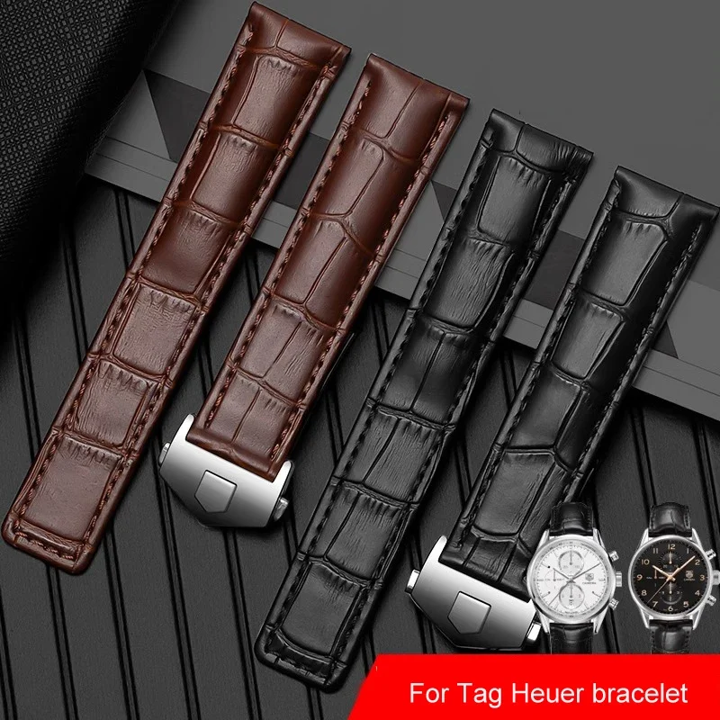 

New Genuine Leather Strap for Tag Heuer Watch Carrera Monaco Watch Belt Black Brown Bracelet Wristwatch Watchband 19mm 20mm 22mm