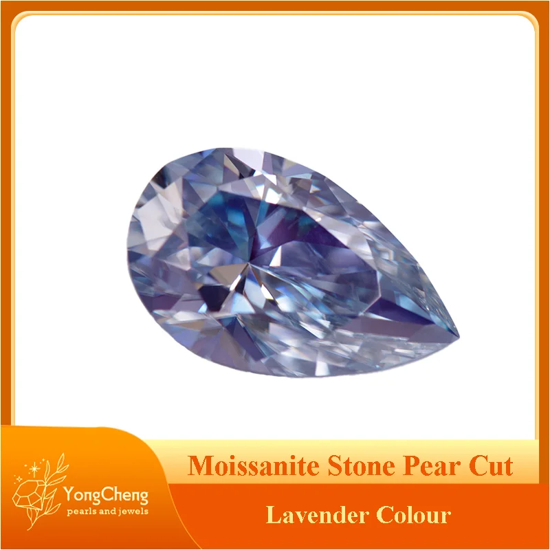 

Moissanite Stone Pear Cut Lavender Colour Lab Created Diamond Gemstone Advanced Jewelry Making Materials with GRA Certificate