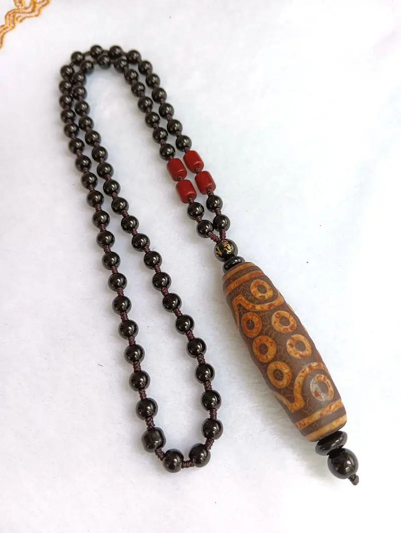 Old Fine Magical Tibetan 21 Eyes Bead Pendant Bless Amulet Chalcedony Hanging With Necklace Rare