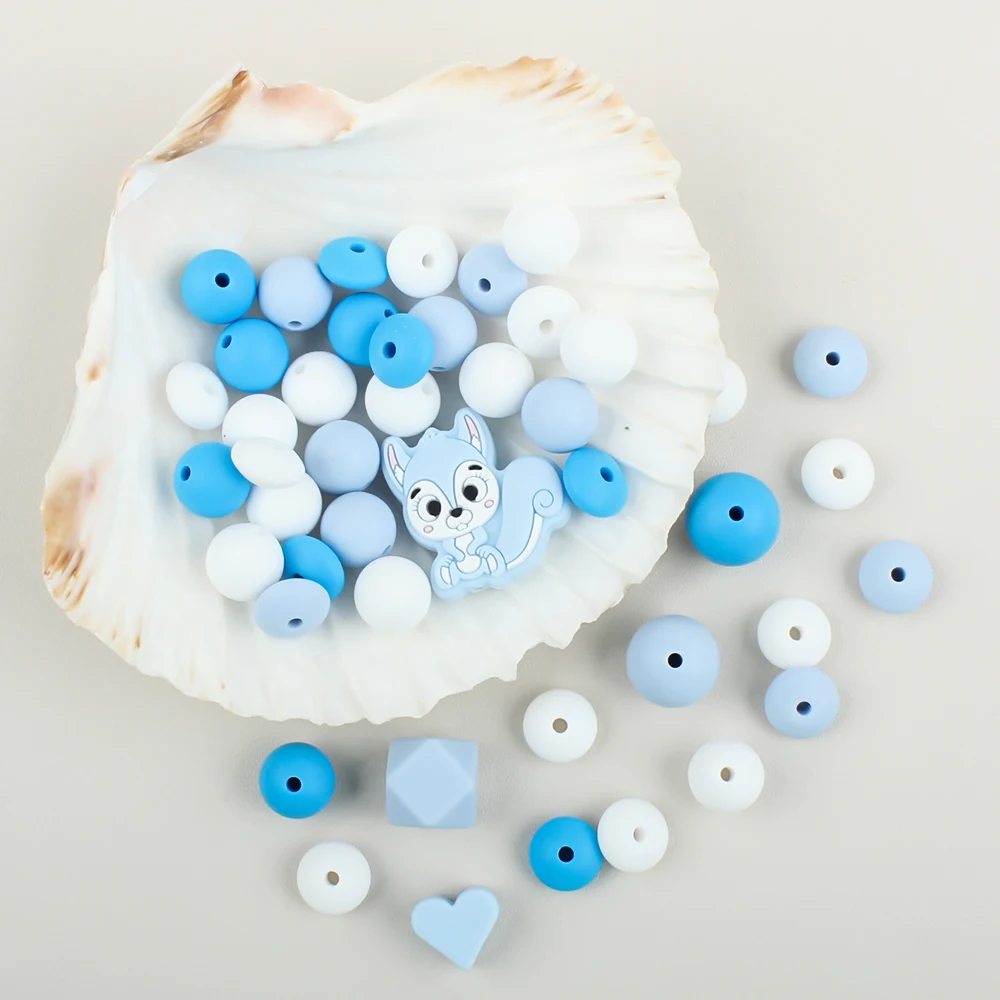 45Pcs  Squirrel Silicone Beads Round Pearl Lentil Heart Beads For Jewelry Making DIY Necklace Bracelet Jewelry Accessories