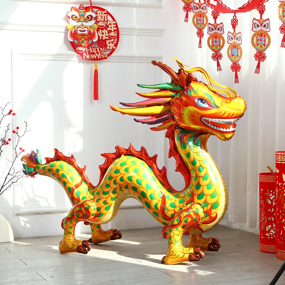 Large Standing Dragon Foil Balloon Chinese New Year Party Home Decor Year Of the Dragon Lunar Spring Festival Supplies Kids Toy