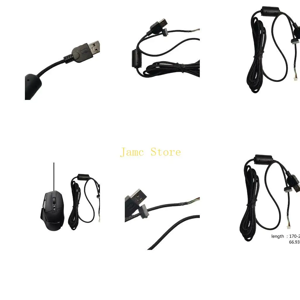 LX0B Mouse Line Replacement Nylons USB Mouse Cable for G502X Wireds Gaming Mouse Black