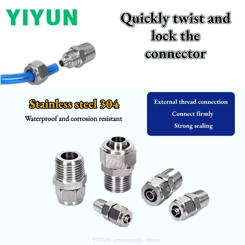 Stainless steel 304 joint M5 M6 M8 10X1 14X1.5 20X1.5 1/8 1/4 1/2 3/8 3/4 Quickly twist and lock the connector Pneumatic tool