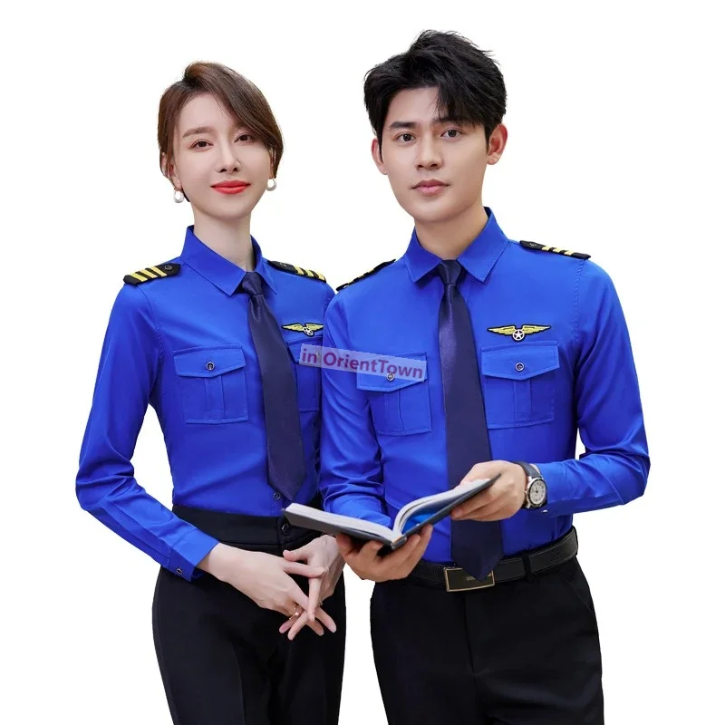 Naval Aviation Pilot Uniform Navy Pilots Flight Attendant Shirt Suit Male Female Air Security Long Sleeve Professional Pants Set