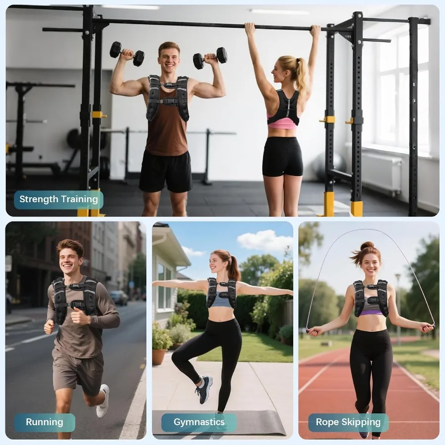 8lb 12lb 16lb 20lb 25lb 30lb سترة وزن قابلة للتعديل مع أشرطة مزدوجة للرجال والنساء تصميم شريطي عاكس مثالي لـ Stren