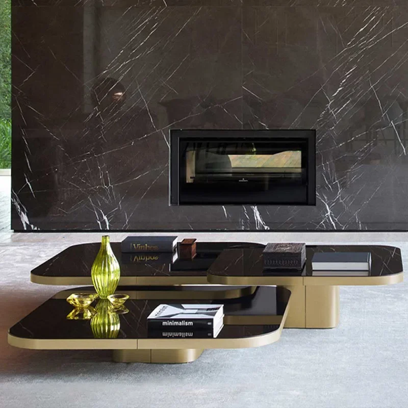 Light luxury stainless steel coffee table combination toughened glass countertop living room coffee table